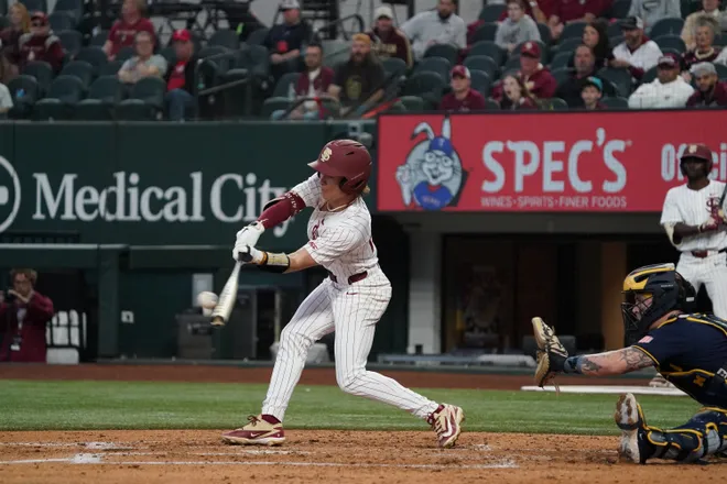 Feb 20, 2026; Arlington, TX, USA; Michigan Wolverines vs Florida State Seminoles during the Amegy Bank College Baseball Series at Globe Life Field. Mandatory Credit: Raymond Carlin III-Imagn Images