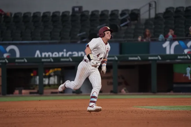 Feb 20, 2026; Arlington, TX, USA; Michigan Wolverines vs Florida State Seminoles during the Amegy Bank College Baseball Series at Globe Life Field. Mandatory Credit: Raymond Carlin III-Imagn Images