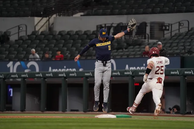 Feb 20, 2026; Arlington, TX, USA; Michigan Wolverines vs Florida State Seminoles during the Amegy Bank College Baseball Series at Globe Life Field. Mandatory Credit: Raymond Carlin III-Imagn Images