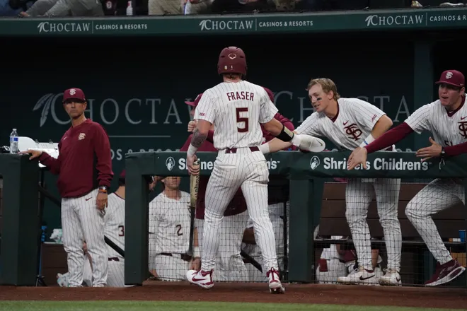 Feb 20, 2026; Arlington, TX, USA; Michigan Wolverines vs Florida State Seminoles during the Amegy Bank College Baseball Series at Globe Life Field. Mandatory Credit: Raymond Carlin III-Imagn Images