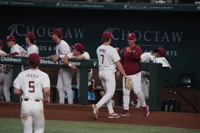 Feb 20, 2026; Arlington, TX, USA; Michigan Wolverines vs Florida State Seminoles during the Amegy Bank College Baseball Series at Globe Life Field. Mandatory Credit: Raymond Carlin III-Imagn Images