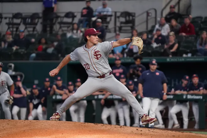 Feb 21, 2026; Arlington, TX, USA; Florida State Seminoles vs Auburn Tigers during the Amegy Bank College Baseball Series at Globe Life Field. Mandatory Credit: Raymond Carlin III-Imagn Images