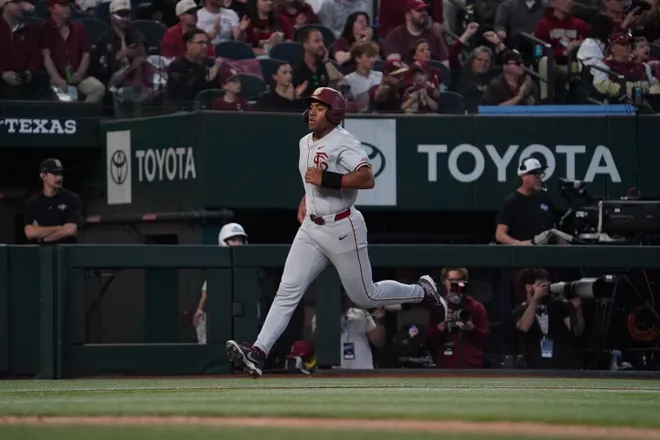 Feb 21, 2026; Arlington, TX, USA; Florida State Seminoles vs Auburn Tigers during the Amegy Bank College Baseball Series at Globe Life Field. Mandatory Credit: Raymond Carlin III-Imagn Images