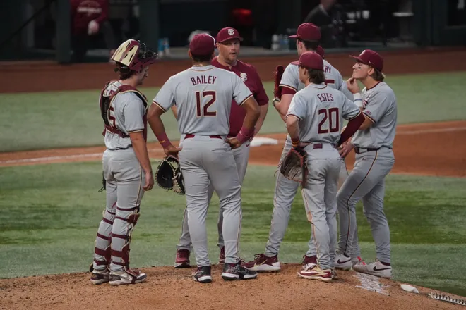 Feb 21, 2026; Arlington, TX, USA; Florida State Seminoles vs Auburn Tigers during the Amegy Bank College Baseball Series at Globe Life Field. Mandatory Credit: Raymond Carlin III-Imagn Images