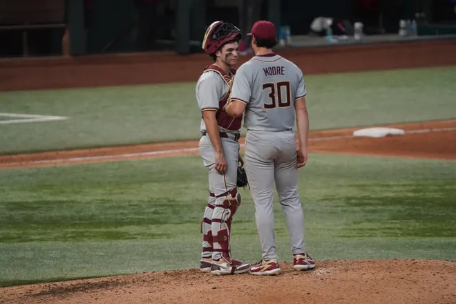 Feb 21, 2026; Arlington, TX, USA; Florida State Seminoles vs Auburn Tigers during the Amegy Bank College Baseball Series at Globe Life Field. Mandatory Credit: Raymond Carlin III-Imagn Images