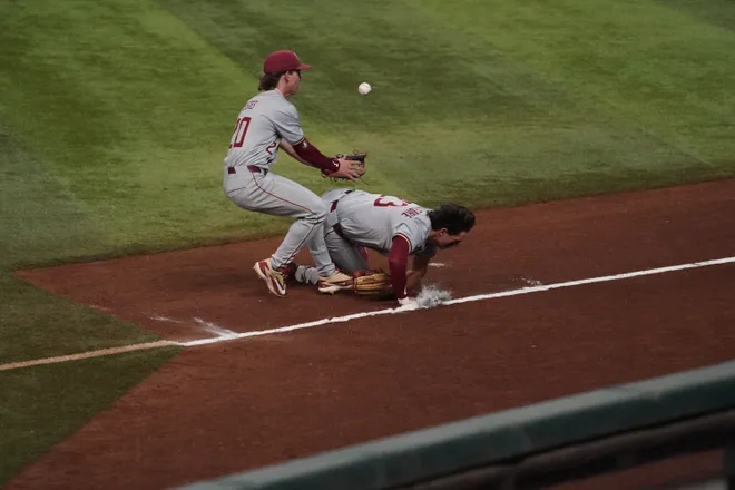 Feb 21, 2026; Arlington, TX, USA; Florida State Seminoles vs Auburn Tigers during the Amegy Bank College Baseball Series at Globe Life Field. Mandatory Credit: Raymond Carlin III-Imagn Images