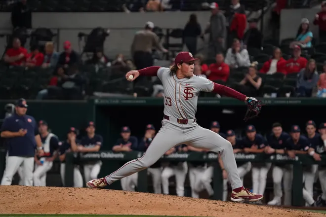 Feb 21, 2026; Arlington, TX, USA; Florida State Seminoles vs Auburn Tigers during the Amegy Bank College Baseball Series at Globe Life Field. Mandatory Credit: Raymond Carlin III-Imagn Images