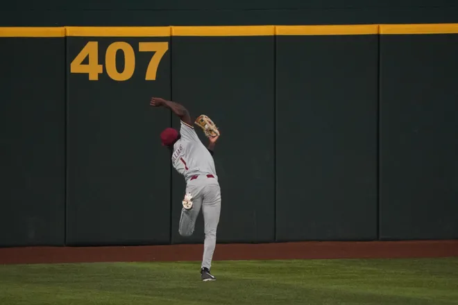 Feb 21, 2026; Arlington, TX, USA; Florida State Seminoles vs Auburn Tigers during the Amegy Bank College Baseball Series at Globe Life Field. Mandatory Credit: Raymond Carlin III-Imagn Images