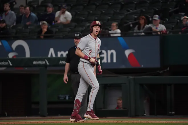 Feb 21, 2026; Arlington, TX, USA; Florida State Seminoles vs Auburn Tigers during the Amegy Bank College Baseball Series at Globe Life Field. Mandatory Credit: Raymond Carlin III-Imagn Images