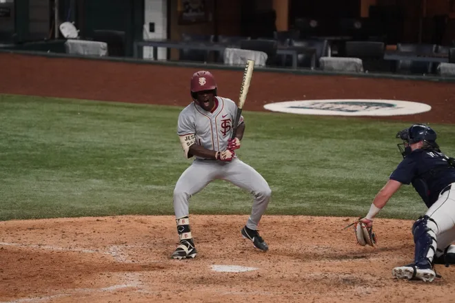 Feb 21, 2026; Arlington, TX, USA; Florida State Seminoles vs Auburn Tigers during the Amegy Bank College Baseball Series at Globe Life Field. Mandatory Credit: Raymond Carlin III-Imagn Images