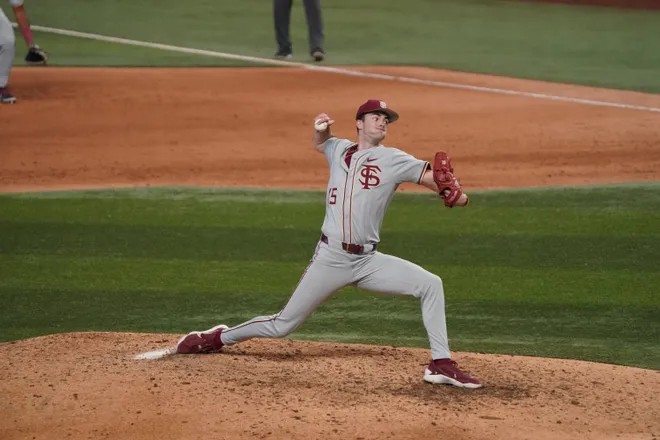 Feb 21, 2026; Arlington, TX, USA; Florida State Seminoles vs Auburn Tigers during the Amegy Bank College Baseball Series at Globe Life Field. Mandatory Credit: Raymond Carlin III-Imagn Images