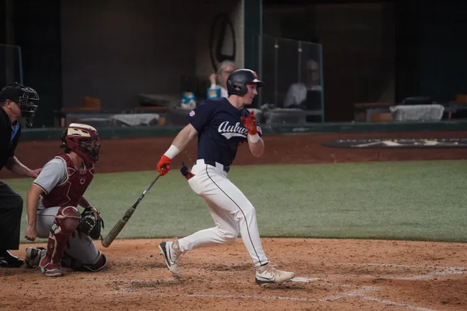 Feb 21, 2026; Arlington, TX, USA; Florida State Seminoles vs Auburn Tigers during the Amegy Bank College Baseball Series at Globe Life Field. Mandatory Credit: Raymond Carlin III-Imagn Images