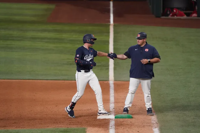 Feb 21, 2026; Arlington, TX, USA; Florida State Seminoles vs Auburn Tigers during the Amegy Bank College Baseball Series at Globe Life Field. Mandatory Credit: Raymond Carlin III-Imagn Images