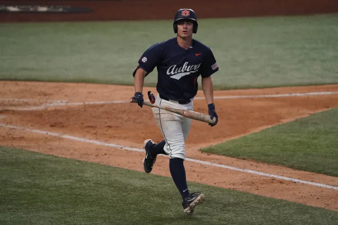 Feb 21, 2026; Arlington, TX, USA; Florida State Seminoles vs Auburn Tigers during the Amegy Bank College Baseball Series at Globe Life Field. Mandatory Credit: Raymond Carlin III-Imagn Images
