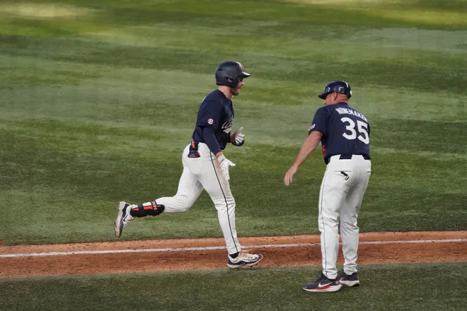 Feb 21, 2026; Arlington, TX, USA; Florida State Seminoles vs Auburn Tigers during the Amegy Bank College Baseball Series at Globe Life Field. Mandatory Credit: Raymond Carlin III-Imagn Images