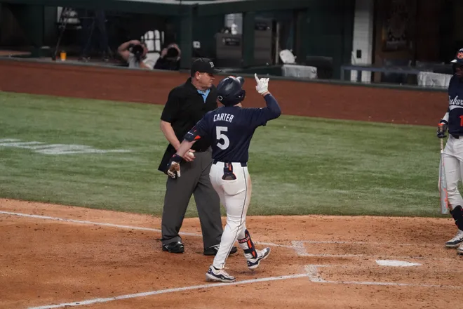 Feb 21, 2026; Arlington, TX, USA; Florida State Seminoles vs Auburn Tigers during the Amegy Bank College Baseball Series at Globe Life Field. Mandatory Credit: Raymond Carlin III-Imagn Images