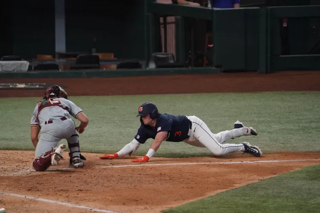 Feb 21, 2026; Arlington, TX, USA; Florida State Seminoles vs Auburn Tigers during the Amegy Bank College Baseball Series at Globe Life Field. Mandatory Credit: Raymond Carlin III-Imagn Images