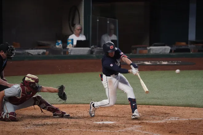 Feb 21, 2026; Arlington, TX, USA; Florida State Seminoles vs Auburn Tigers during the Amegy Bank College Baseball Series at Globe Life Field. Mandatory Credit: Raymond Carlin III-Imagn Images