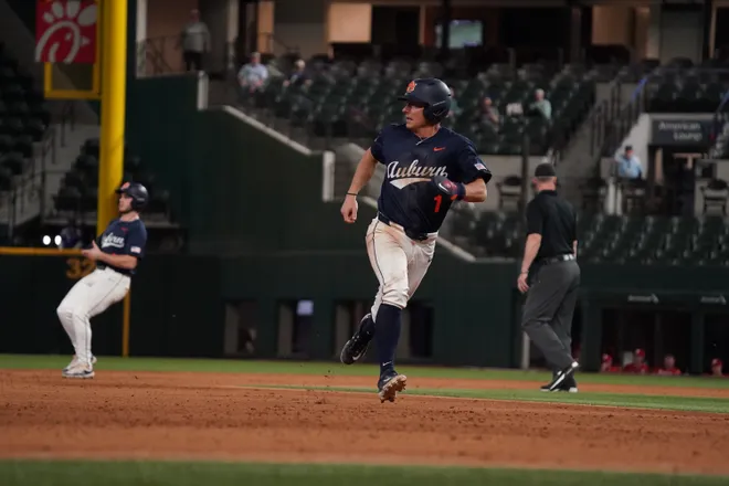 Feb 21, 2026; Arlington, TX, USA; Florida State Seminoles vs Auburn Tigers during the Amegy Bank College Baseball Series at Globe Life Field. Mandatory Credit: Raymond Carlin III-Imagn Images