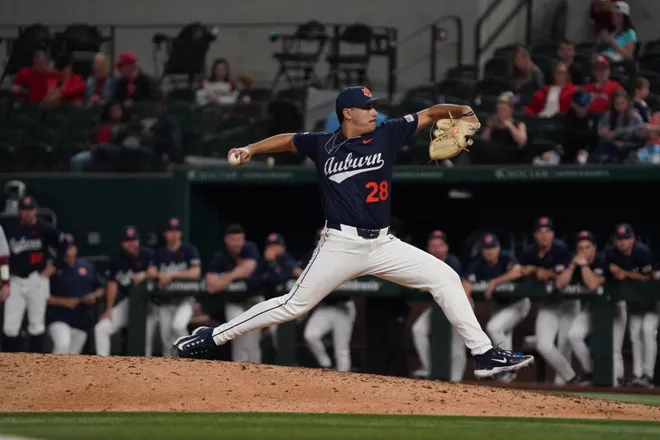 Feb 21, 2026; Arlington, TX, USA; Florida State Seminoles vs Auburn Tigers during the Amegy Bank College Baseball Series at Globe Life Field. Mandatory Credit: Raymond Carlin III-Imagn Images