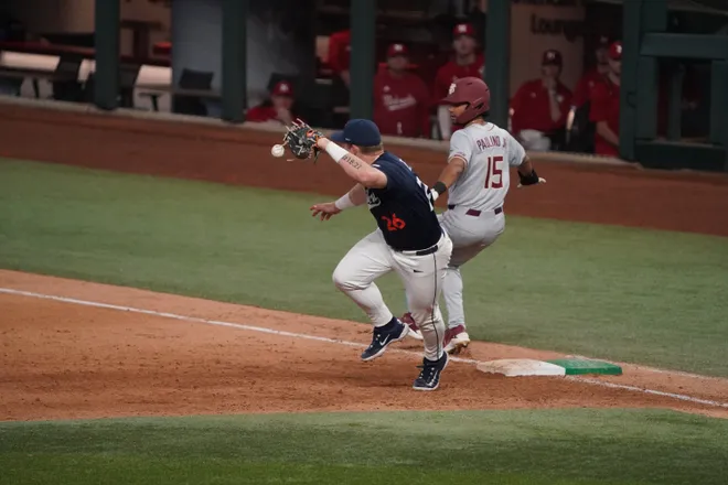 Feb 21, 2026; Arlington, TX, USA; Florida State Seminoles vs Auburn Tigers during the Amegy Bank College Baseball Series at Globe Life Field. Mandatory Credit: Raymond Carlin III-Imagn Images