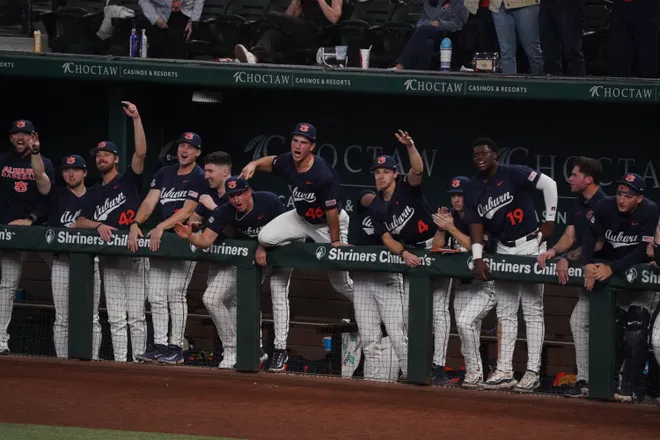 Feb 21, 2026; Arlington, TX, USA; Florida State Seminoles vs Auburn Tigers during the Amegy Bank College Baseball Series at Globe Life Field. Mandatory Credit: Raymond Carlin III-Imagn Images