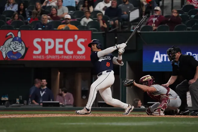 Feb 21, 2026; Arlington, TX, USA; Florida State Seminoles vs Auburn Tigers during the Amegy Bank College Baseball Series at Globe Life Field. Mandatory Credit: Raymond Carlin III-Imagn Images