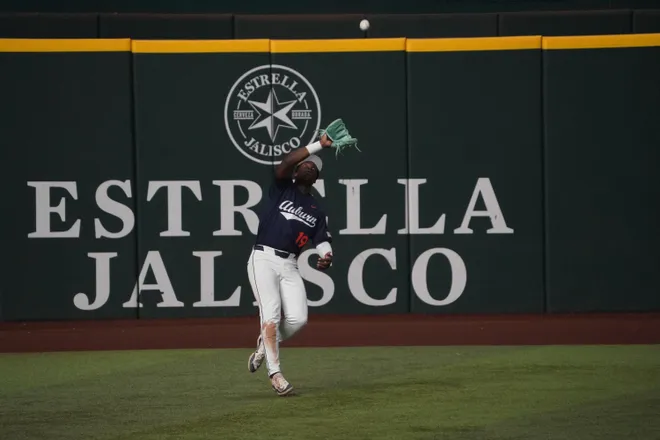 Feb 21, 2026; Arlington, TX, USA; Florida State Seminoles vs Auburn Tigers during the Amegy Bank College Baseball Series at Globe Life Field. Mandatory Credit: Raymond Carlin III-Imagn Images