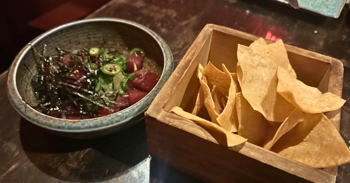 Guaca-Poke and chips Kemuri Tatsy-ya in Austin, Texas