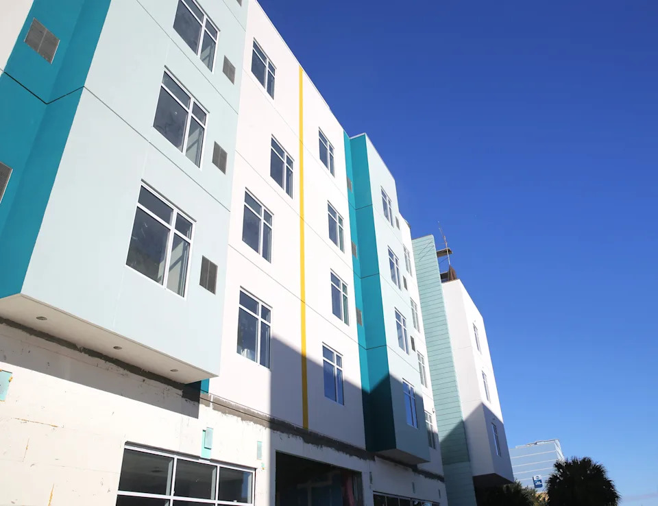 Construction continues on a Homewood Suites hotel in downtown Corpus Christi on Feb. 6.
