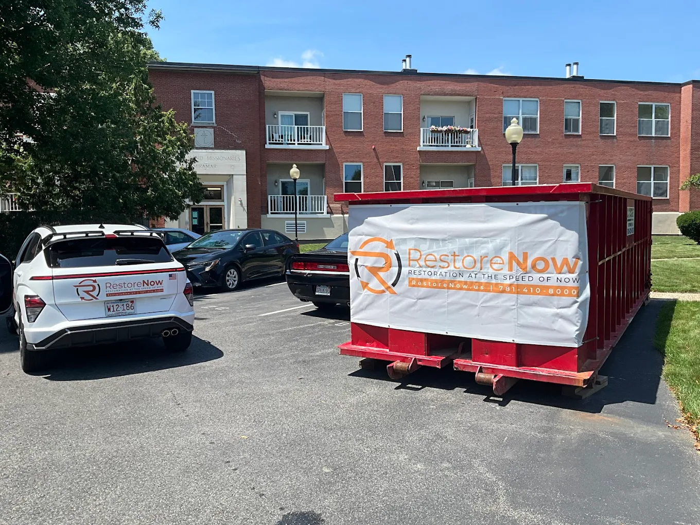 RestoreNow banner outside a job site