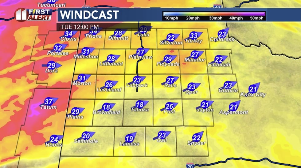 Computer model projection Tuesday Noon