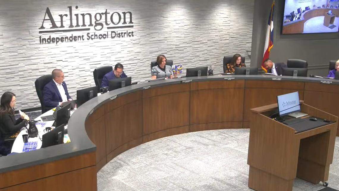 The Arlington ISD Board of Trustees began conversations about closing the East Arlington Blanton Elementary School on Jan. 8, 2026. The school board, shown in this screenshot of the meeting livestream, must make a decision by Jan. 31, 2026, per Texas Education Agency guidelines.