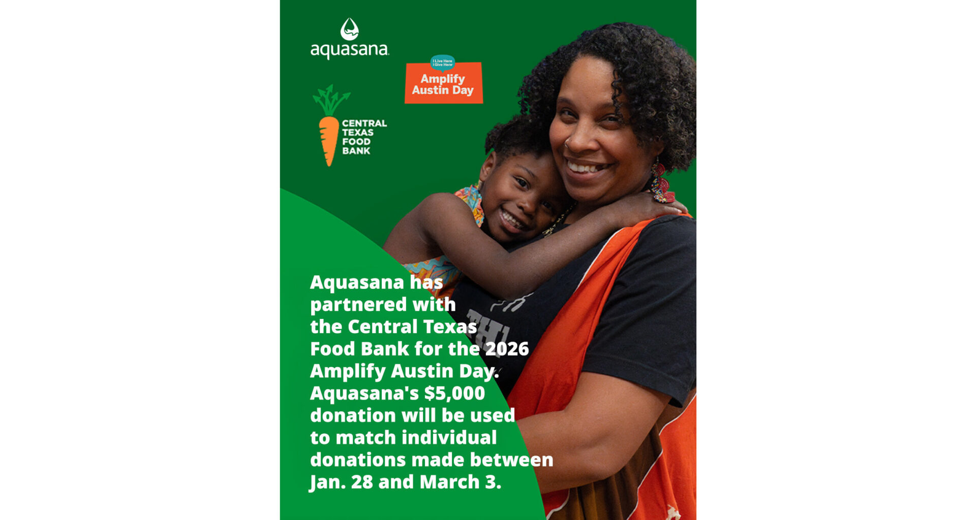 Aquasana Announces $5K Matching Donation for Central Texas Food Bank Receives For Amplify Austin Day