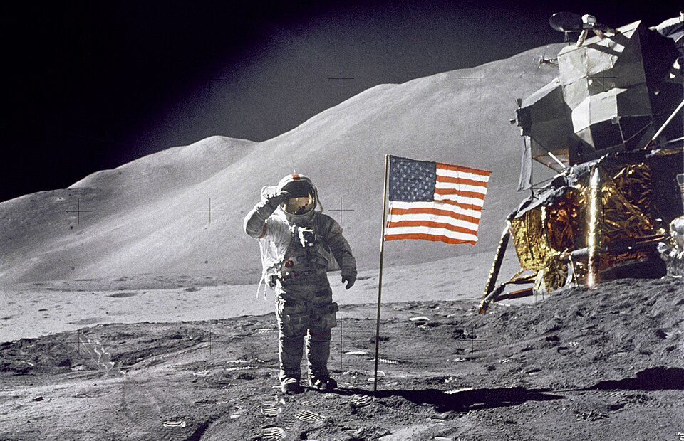 Astronaut David Scott salutes from the surface of the moon during Apollo 15 in 1971.