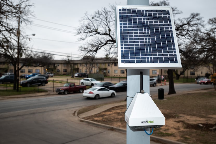 An air monitor in use at the Larry Johnson Recreation Center in Dallas, on Friday, Feb. 24,...