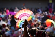 Crowd enjoy a drag performance during Arlington Pride, on Saturday, June 14, 2025 in Arlington.