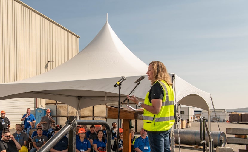 President and CEO of Dallas-based ATI Inc., Kimberly Fields speaks at one of ATI's locations.