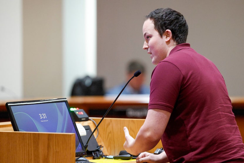 Tyler Wright, vice president of the Dallas Area Transit Alliance, speaks during public...