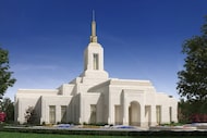 A rendering of the Fairview Texas Temple, 120 feet tall and about 30,000 square feet large....