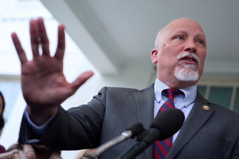 Rep. Chip Roy, R-Texas, speaks with reporters after meeting with President Donald Trump at...