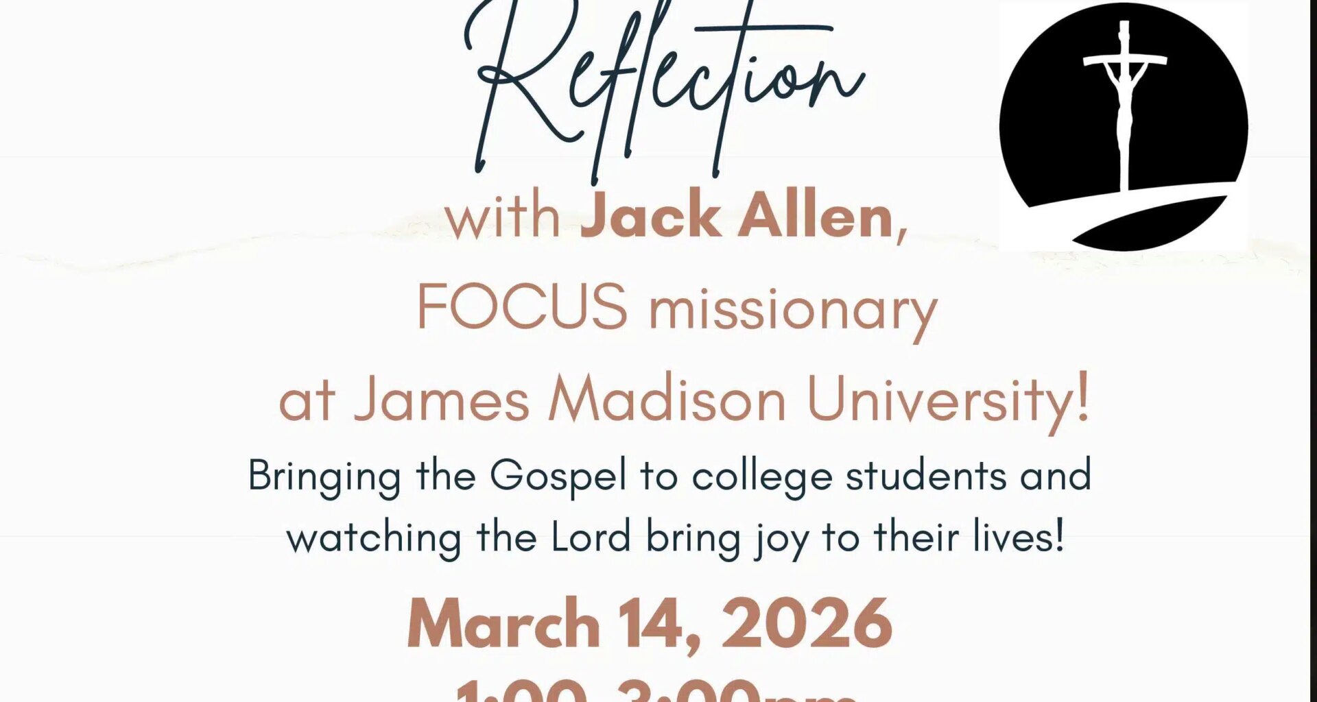 Afternoon of Reflection with FOCUS Missionary Set for March 14 at Corpus Christi Parish Center