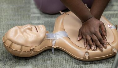 Cassandra Walker practices chest compressions during a CPR class at the Pat May Center in Bedford on Tuesday, Oct. 29, 2024.