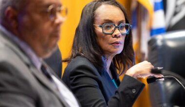 Alisa Simmons, the Tarrant County Commissioner of Precinct 2, listens during the public comment portion of a meetings in June 2025.