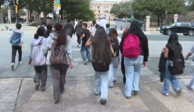 Covington Middle School students walking to the Texas Capitol on Monday, Feb. 2, 2026. (Spectrum News 1)