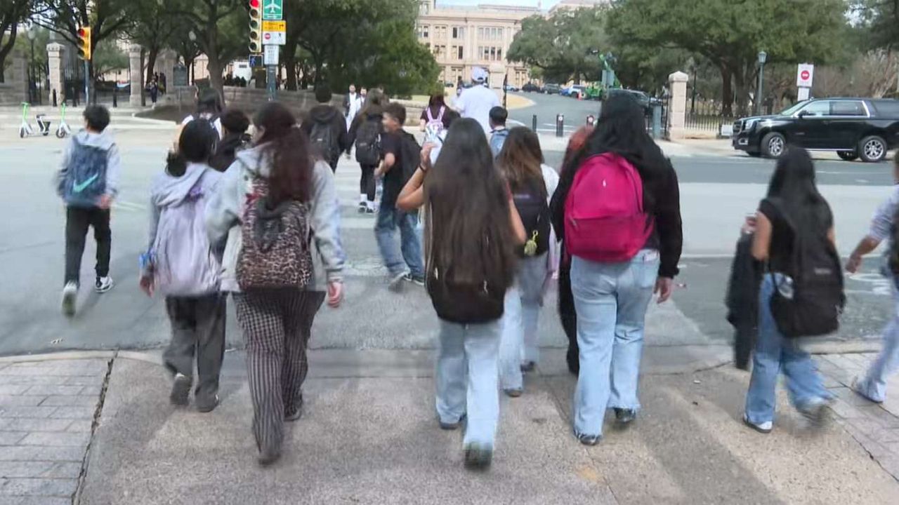 Covington Middle School students walking to the Texas Capitol on Monday, Feb. 2, 2026. (Spectrum News 1)