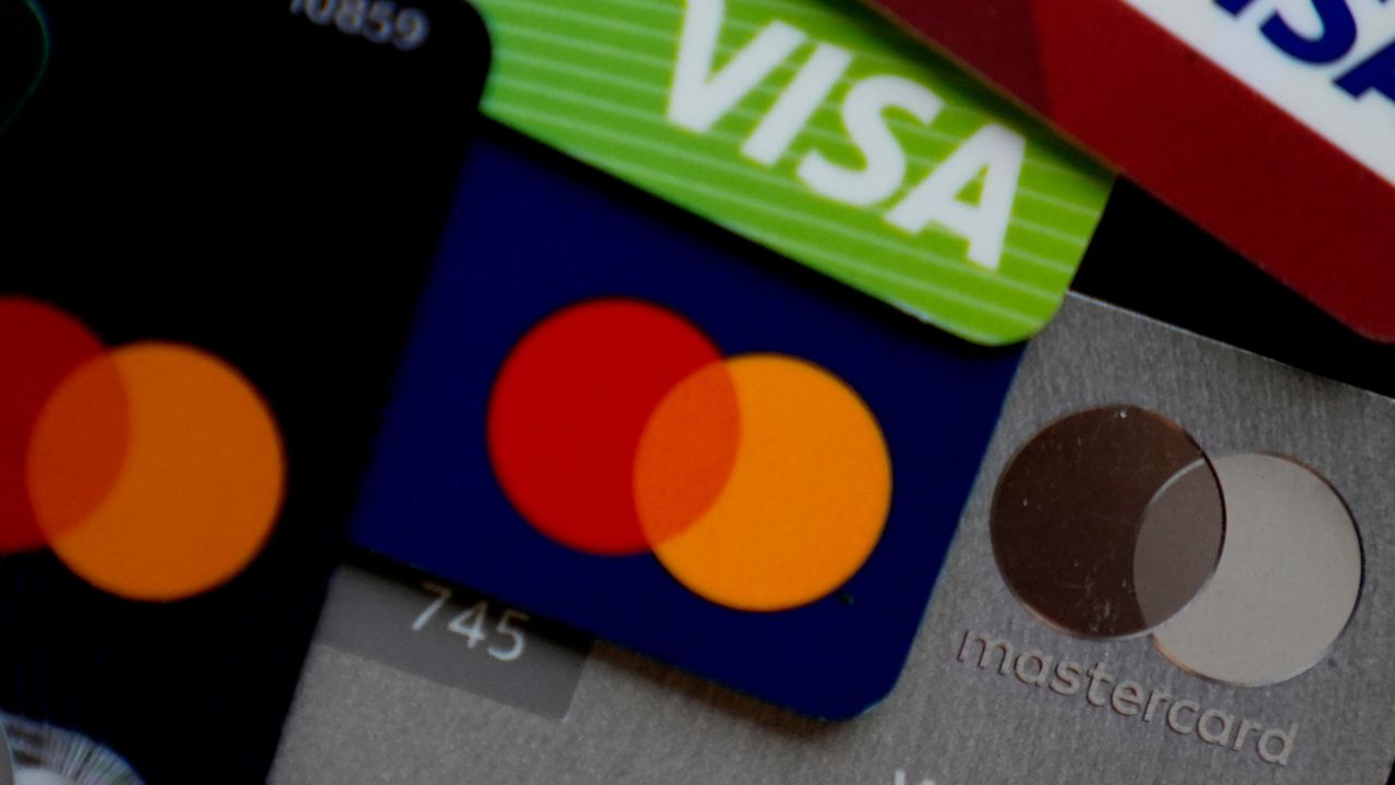 Visa and Mastercard credit cards are shown in Buffalo Grove, Ill., Feb. 8, 2024. (AP Photo/Nam Y. Huh)