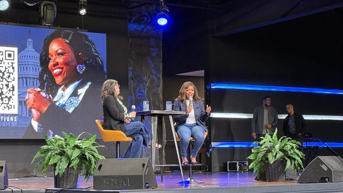 U.S. Rep. Jasmine Crockett speaks at a Feb. 19 Fort Worth campaign event during early voting for the U.S. Senate Democratic primary.