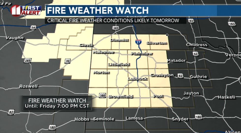 Critical grassland fire danger anticipated late Friday morning to early Friday evening.