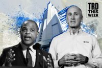 Mayor Eric Johnson and AT&T CEO John Stankey with Whitacre Tower at 208 S Akard Street